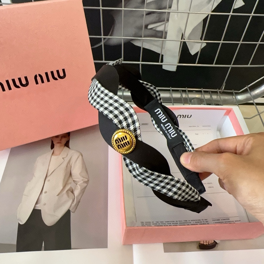 HEADBAND IN BLACK SILK MIX PLAID COTTON 412529