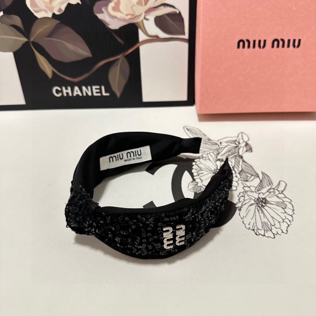 HEADBAND IN BLACK VELVET SEQUINS-EMBELLISHED 361159