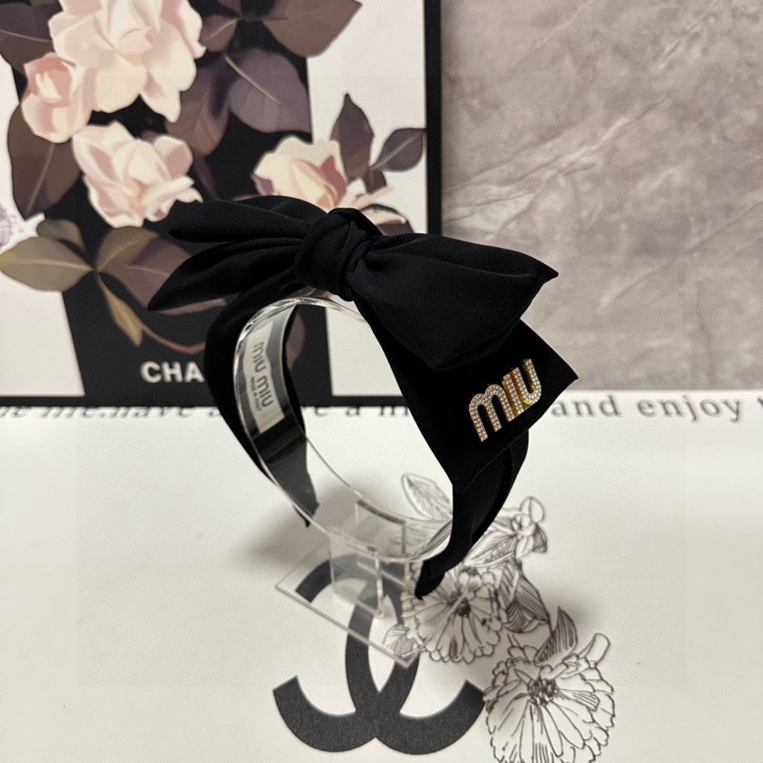 BIG BOW HEADBAND IN BLACK COTTON 432821