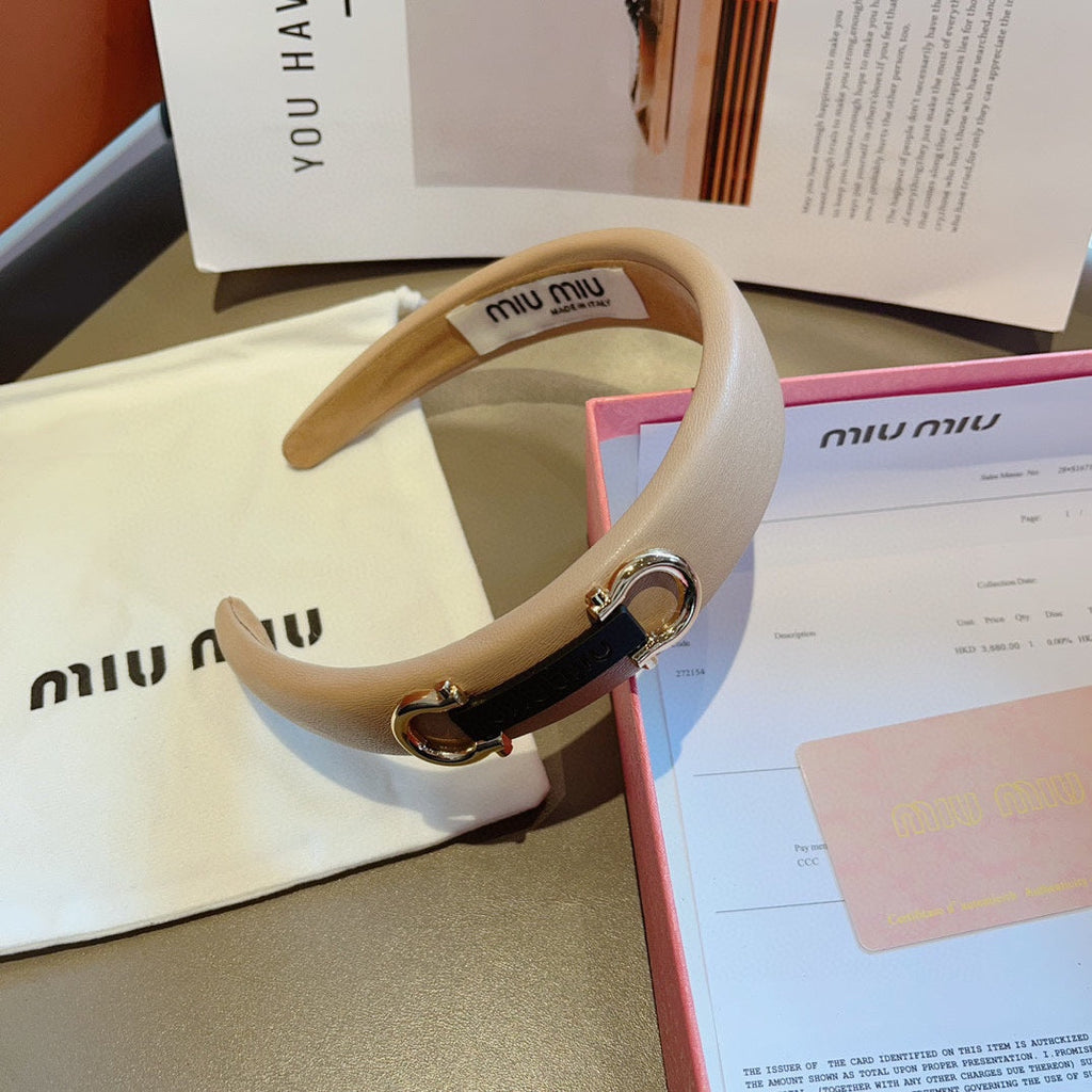GOLD HORSEBIT HEADBAND IN WOOD BROWN CALFSKIN 329350