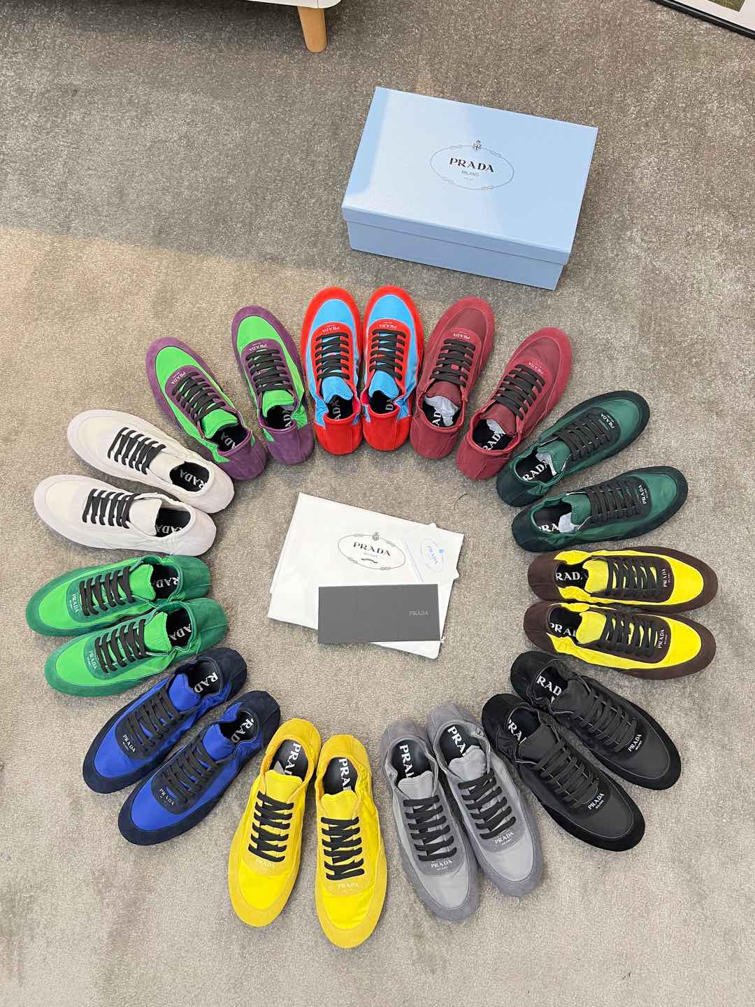 PRADA COLLAPSE SNEAKERS IN BLUE SUEDE AND NYLON